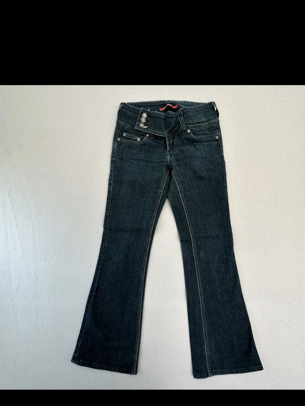Vigoss Cross Belt Button Dark Wash Flare Jeans Size 27